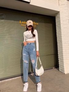 Jeansnjune Celana Jeans Wanita Boyfriend Ripped High Waist Jeans Premium Korean Style