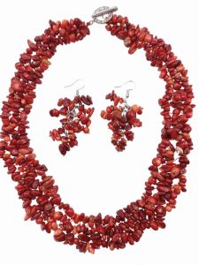 Fashionable Versatile Red Crystal Short Necklace Earring Set round Bead Chain Multi Layer Jewelry Set for Women Heart Waterdrop Bell Patterns