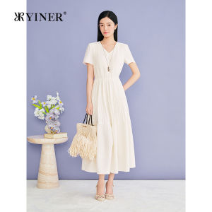 YINER | Đầm Dây Hoa Văn Nổi Phồng Eo