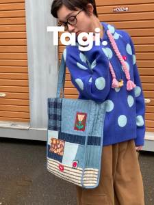 Tagi. Imagine Patchwork Put-Put Denim Shoulder Bag กระเป๋าสะพายลายแพทช์เวิร์ก Magi
