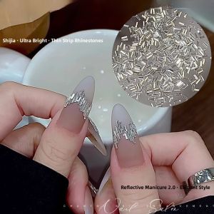 K9 Ultra Bright Long Narrow Drill Reflective Nail Decoration Bling Flat Bottom Small Rectangle Nail Decorations for Beauty Care