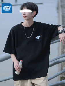 Jeanswest Mens Loose Fit Cotton T-Shirt Short Sleeve Black Base Layer Shirt Summer New Arrival Casual Comfortable Top