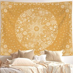VIKAMA Trắng Xám Hoa Mandala Boho Tấm Thảm Treo Tường Nghệ Thuật Trang Trí Cho Phòng Ngủ Phòng Khách Thẩm Mỹ Huy Chương Thiết Kế Hoa