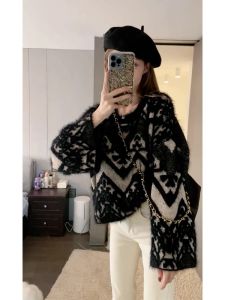 Design Retro Fashion Comfortable Water Vole Fur Loose Sweater Women