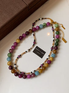 CAFFTI | Elegant Luxe New Chinese Style Multicolored Natural Agate Tourmaline Beaded Necklace