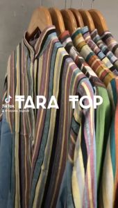 Ezpata Tara Top Kemeja Linen Jumbo Wanita Kerja Kuliah Motif Garis Lengan Panjang LD 114cm Atasan Big size Busui Wudhu Friendly