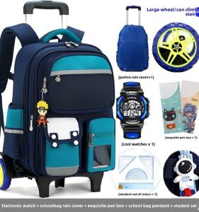 Large Capacity Waterproof Anti-Exhaust Childrens Backpack with Pull Rod for Boys And Girls Primary School Students Grade One to Five