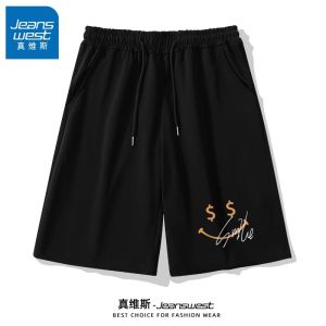 กางเกงขาสั้นผ้าฝ้ายแท้ทรงหลวมสำหรับผู้ชาย ทรงบาสเก็ตบอล สไตล์อเมริกัน กางเกงขายาวห้าส่วน กางเกงขายาวทรงตรง ทรงหลวม ทรงหลวม