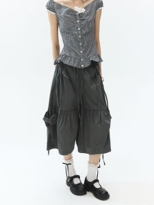 Retro Pleated Bow-design Loose Harem Pants Three-quarters