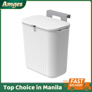 9L Trash Can With Cover Wall Mounted Hanging Trash Bin Hanging Slide Garbage Recycle Bin For Kitchen Cabinet Bathroom