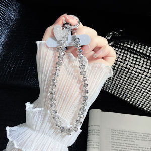 Original Crystal Phone Chains for Women Grey Gemstone Sparkling New Style Mobile Phone Lanyard Bag Key Pendant High-End Short Beads Card Back Clip