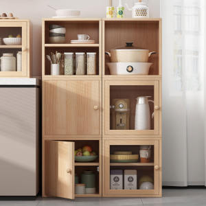 Kitchen Multi-layer Stand-alone Storage Rack Microwave Oven Holder with Door Dust-proof Cabinet Home Use Organizer