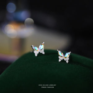 S925 Sterling Silver Butterfly Earrings Womens Sparkling Color Zircon Geometric Shape Fairy Tale Inspired Ear Jewelry