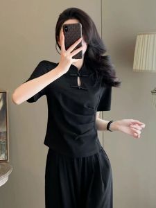 New Chinese Style Short Sleeve T-Shirt Womens Embroidered Slim Fit Summer Top Fashionable Casual Wear Commute Simple Style