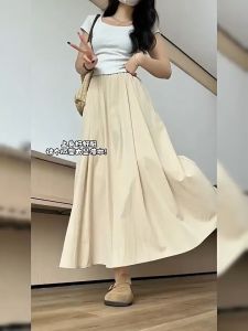 New Yamamoto Skirt: High Waist Pleated Thin Solid Color Casual Solid Korean Large Elastic High Waist A-line Lady Skirt