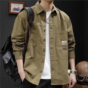 Wear-Resistant Long Sleeve Mens Shirt Casual Loose Workwear Jacket American Style Spring Autumn Outerwear for Youth