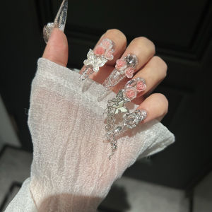 Handmade Wearable Nail Art Ice Crush Glass Fiber Tassel Fairy Tale Finished Product Patch Pink Color Normal Specification