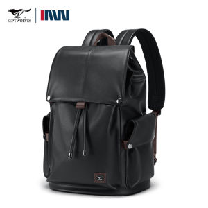 SEPTWOLVES Fashion leather back pack for men original 16 inches laptop Large Capacity notebook backpacks waterproof Slash-proof bag Office for work business casual travel