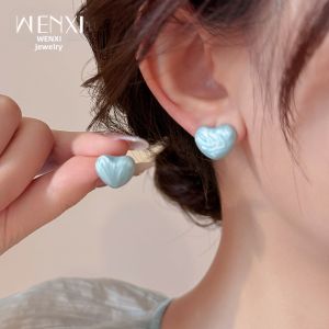 WENXI | Drip Glazed Blue Heart Earrings