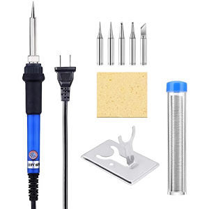 60W Adjustable Temperature Soldering Iron Kit – 220V with 5 Interchangeable Tips Stand & Solder Wire for Electronics Repair"