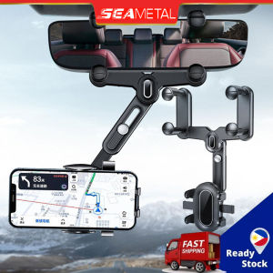 SEAMETAL Phone Holder in Car Rearview Mirror Cellphone Stand Telescopic Retractable CP Mount Heavy Duty 360° Rotation