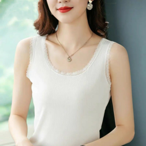 Modale Lace Trim Camisole Tank Top Women Sleeveless Large Size Slim Fit Outerwear Sunscreen Veil Mask Summer Fashion