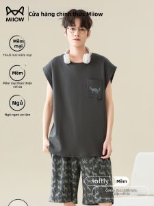 MiiOW | Men Cotton Thin Vest Shorts Home Wear Set