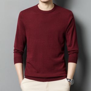 ROMON | Romon Mens Knitted Sweater Thickened Warm Round Neck Pullover Black Slim Fit Winter New Style Casual Long Sleeve Base Shirt