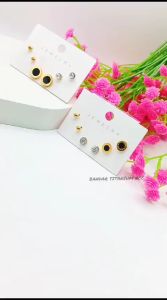 ANTING BULAT HITAM LIST ROMAWI DAPAT 3PCS ANTI KARAT DAN ANTI LUNTUR (COD)