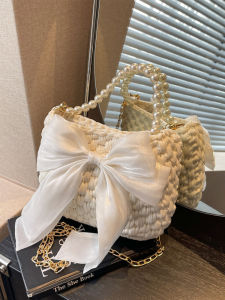 Hand-Woven Bag Strip Thread DIY Material Package Bows Pearl Hand Single Shoulder Messenger Female Finished Gift