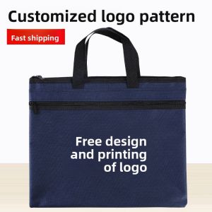New Canvas Pure Color Handbag Printed Logo Business Meeting Briefcase Training Tutorial Bag Casual Style Zipper Closure Soft