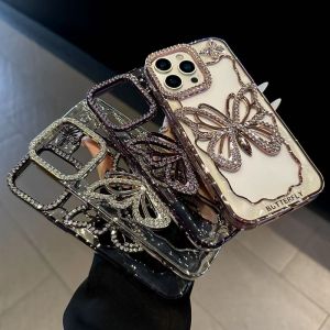 Transparent Butterfly Full Diamond Case for iPhone 17 Air 16 15 14 13 12 Pro Max Plus 17Pro Shiny Rhinestone Aesthetic Cover
