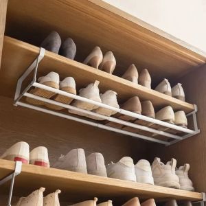 Shoe Rack | Space-Saving Layered Organizer For Home Shoe Cabinets | Under-Shelf Shoe Holder With Hanging Basket