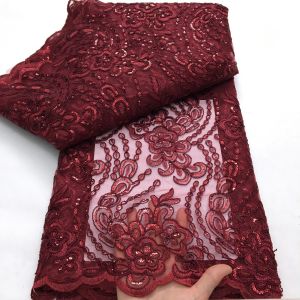 French Mesh Lace Fabric With Sequins Newest Embroidery African Net Lace Fabric For Women Wedding Party Dresses Sewing A4374