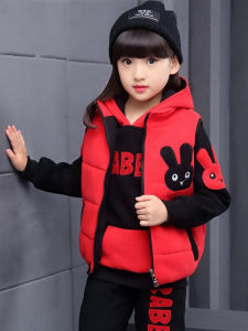 ชุดสเวตเตอร์บุขนแกะสำหรับเด็กผู้หญิง ชุดกีฬา 3 ชิ้น บุขนแกะหนา ฤดูหนาว สำหรับเด็กวัยกลางคนและโต ชุดแฟชั่นฤดูหนาว