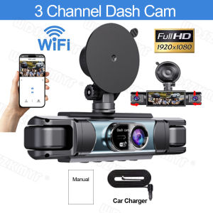 360° Car DVR WIFI Dash Cam 3/4 Lens Front Rear Left Right Inside IPS Screen Rotatable Lens Night Vision 24H Parking Black Box