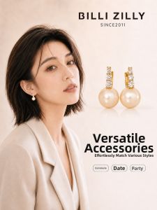 BILLI ZILLY | Pink Pearl and Zircon Earrings Fashionable Elegant Ear Jewelry