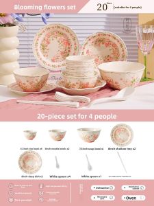 Aesthetic Underglaze Floral Ceramic Dining Set