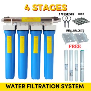 4 Stage 20" Slim Type Whole House Water Filtration System with 6GPM 25W UV Light No Fittings