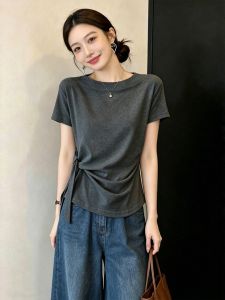 Áo Thun Tay Ngắn Dây Kéo eo Thiết Kế Giảm Béo Plus Size