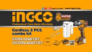 Ingco 2pcs Cordless Combo Kit 20V Brushless Lithium-Ion Impact Wrench & Cordless Hand Mixer Power Tools Set - ICPT