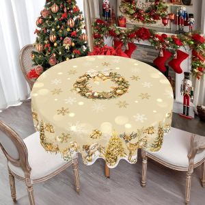 ผ้าปูโต๊ะคริสต์มาสสีขาวทองลายตุ๊กตาหิมะ ผ้าคลุมโต๊ะตกแต่งคริสต์มาสสำหรับบ้าน 2025 ของขวัญ Navidad Noel ปีใหม่ 2026