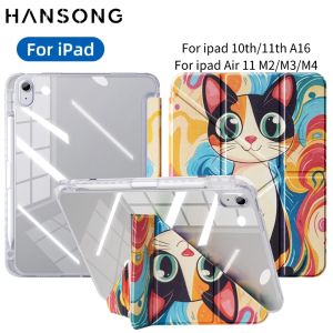 HANSONG | For iPad case 11th A16 2025 10th Gen 10.9 Air M2/M3/M4 Case Transparent Cartoon Cover Auto Wake/Sleep Cover Free Gift Included