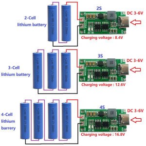 Type-C DIY DC 3-6V boost charging BMS 2S 8.4V 3S 12.6V 4S 16.8V 1A 2A 4A 18650 Lithium Battery Charger Board USB C Step-up Boost Module For Li-Po Polymer Power Bank DC 3-6V boost module 2S/3S/4S 1-4A lithium polymer lithium-ion battery charging module