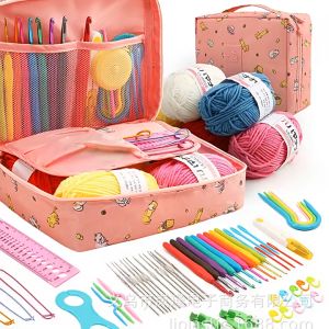 Beginner Crochet Hooks Needles Handmade Crafts with 5 Group Wool Yarn Crochet Sets Perfect Gifts Storage Bag for Sewing Weave Tool