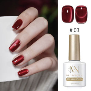 MIANEL 1-6 ชิ้น 12 มล. สีแดงคริสต์มาส เจลแม่เหล็กสำหรับทาเล็บ สีเจลลี่อำพัน สวยหรู ล้างออกได้ด้วยน้ำยาล้างเล็บ ยูวี แอลอีดี เจลกึ่งถาวร สีแดงสำหรับเล็บ