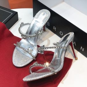 French Style Flat Bottom Rhinestone Sandals Womens Fairy Wind Low Heel Outdoor Wear Thick Heel Crystal Shoes Summer New Arrival