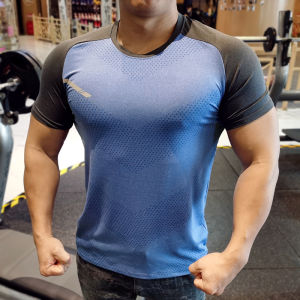 Áo Thun Tập Luyện Nhanh Khô Thoáng Khí Co Giãn Cao Tay Ngắn Cổ Tròn Thể Dục Thể Thao Chạy Bộ Thể Thao Quần Áo Thể Thao Nam