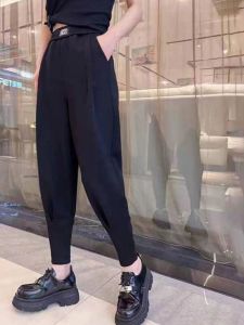 Black High Waist Elastic Waist Martin Pants Womens Style Slimming Cabbage Pants Nine Points Harlan Pants Casual Trousers