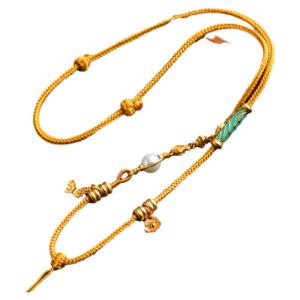 Handcrafted Retro Design Gold Lock Pendant with Cord New National Style Eight Strand Braid Eight Treasure Compass Tianzi Student